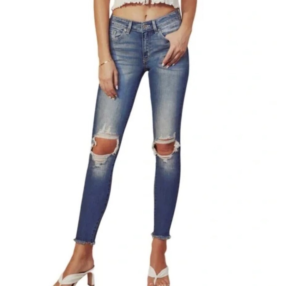 Kancan Cassandra Light Wash Distressed Super Skinny Jeans Size 13/30